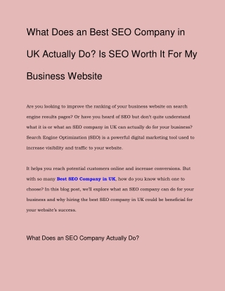 What Does an Best SEO Company in UK Actually Do_ Is SEO Worth It For My Business Website