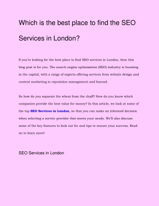 Which is the best place to find the SEO Services in London_