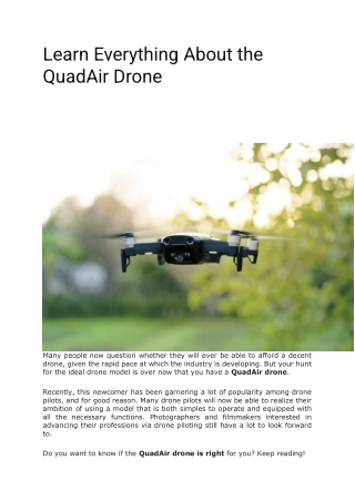 Learn Everything About the QuadAir Drone