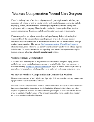 Workers Compensation Wound Care Surgeon