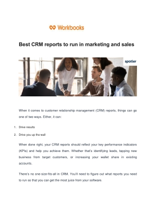 Best CRM reports to run in marketing and sales - Workbooks