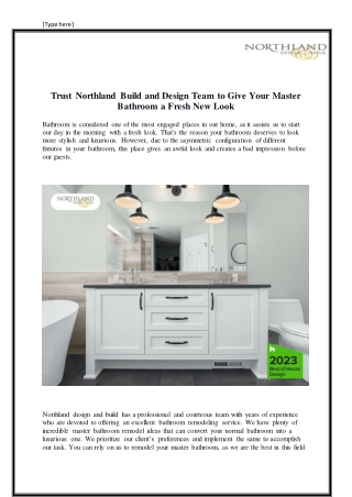 Trust Northland Build and Design Team to Give Your Master Bathroom a Fresh New Look