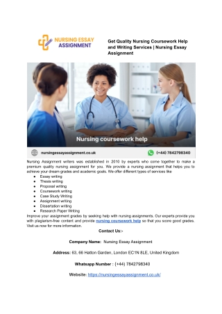 Get Quality Nursing Coursework Help and Writing Services _ Nursing Essay Assignment