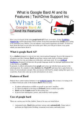 What is Google Bard AI and its Features - TechDrive Support Inc