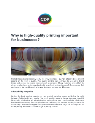 Why is high-quality printing important for businesses? - CDP Print Management