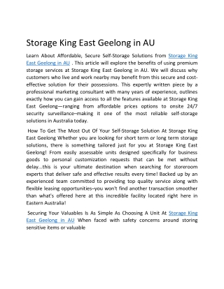 Storage King East Geelong in AU