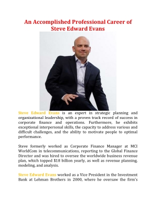 An Accomplished Professional Career of Steve Edward Evans