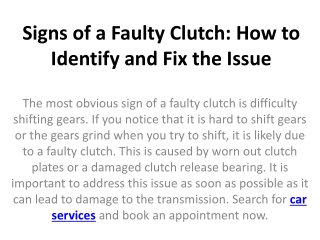 Signs of a Faulty Clutch How to Identify and Fix the Issue