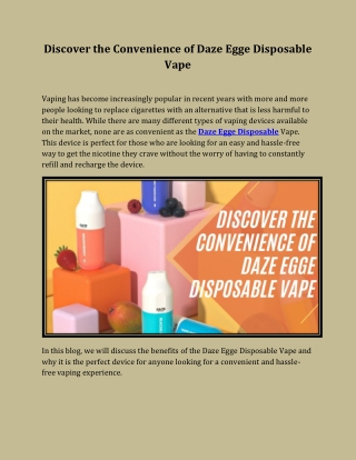 Discover the Convenience of Daze Egge Disposable Vape