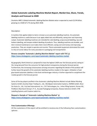 Global Automatic Labeling Machine Market Report, Market Size, Share, Trends, Ana