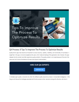 QA Process 8 Tips To Improve The Process To Optimize Results