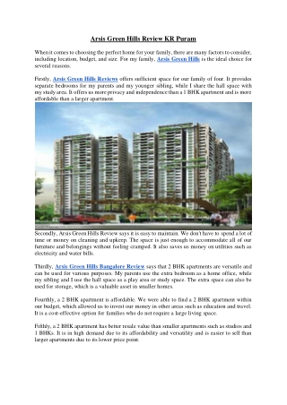 Arsis Green Hills Review KR Puram - Arsis Developers