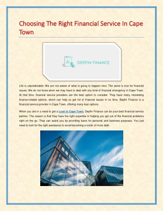 Choosing The Right Financial Service In Cape Town