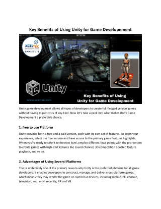 Key Benefits of Using Unity for Game Developement