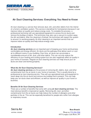 Air Duct Cleaning Services: Everything You Need to Know