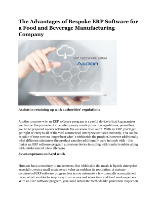 The Advantages of Bespoke ERP Software for a Food and Beverage Manufacturing Company