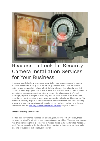 Reasons to Look for Security Camera Installation Services for Your Business