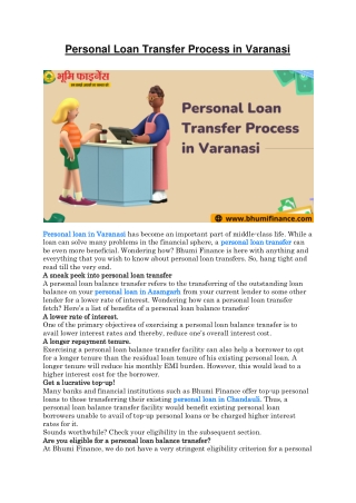 Personal Loan Transfer Process in Varanasi