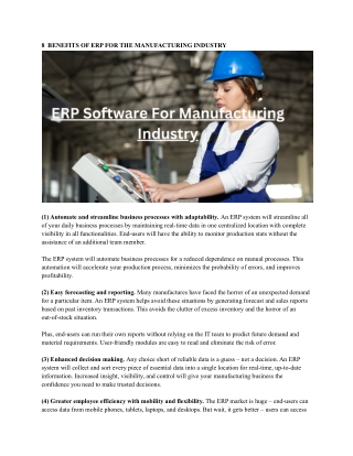 ERP Software For Manufacturing Industry