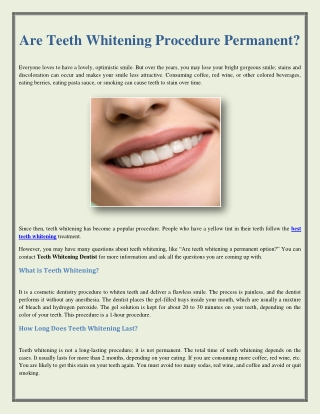 Are Teeth Whitening Procedure Permanent?