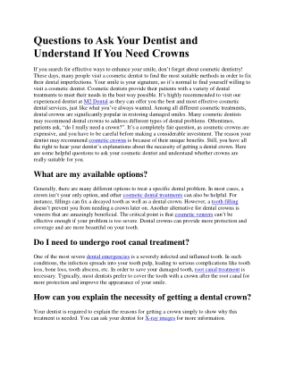 Questions to Ask Your Dentist and Understand If You Need Crowns