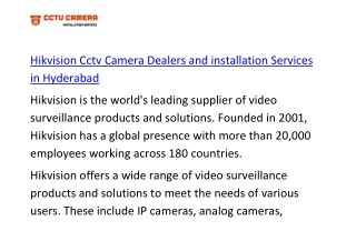 Hikvision Cctv Camera Dealers and installation Services in Hyderabad