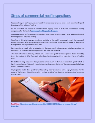 Steps of commercial roof inspections