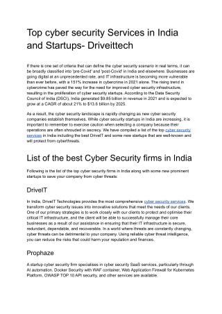 Top cyber security Services in India and Startups- Driveittech