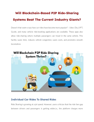 Will Blockchain-Based P2P Ride-Sharing Systems Beat The Current Industry Giants