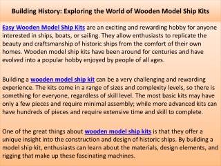 Building History: Exploring the World of Wooden Model Ship Kits