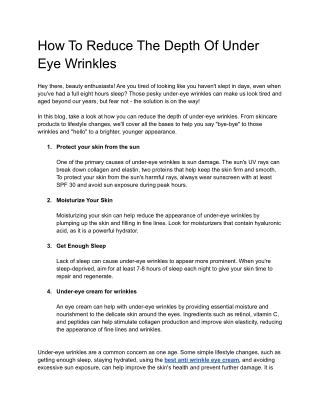 How To Reduce The Depth Of Under Eye Wrinkles