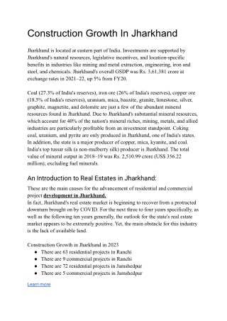 Construction Growth In Jharkhand 2023