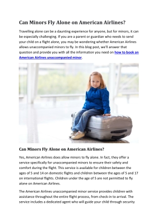 Can Minors Fly Alone on American Airlines