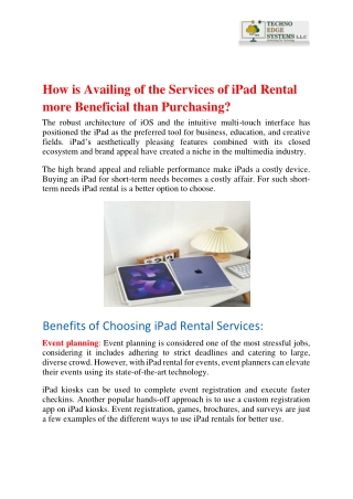 How is Availing of the Services of iPad Rental more Beneficial than Purchasing?