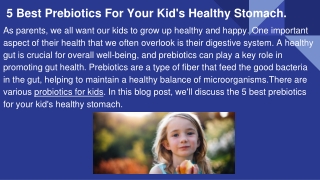 5 Best Prebiotics For Your Kid's Healthy Stomach.