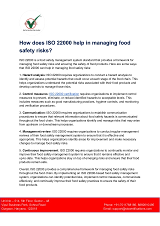 ISO 22000 help in managing food safety risks