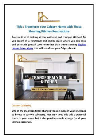 Transform Your Calgary Home with These Stunning Kitchen Renovations