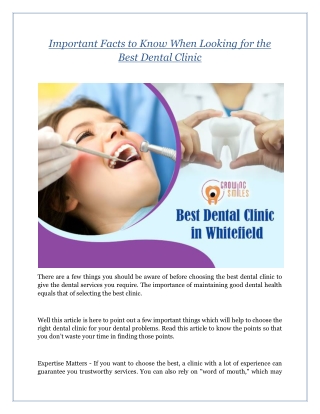 Important Facts to Know When Looking for the Best Dental Clinic