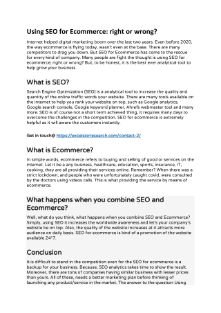 Using SEO for Ecommerce