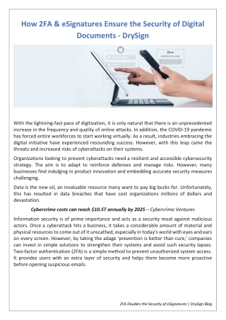 How 2FA & eSignatures Ensure the Security of Digital Documents - DrySign