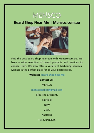 Beard Shop Near Me  Mensco.com