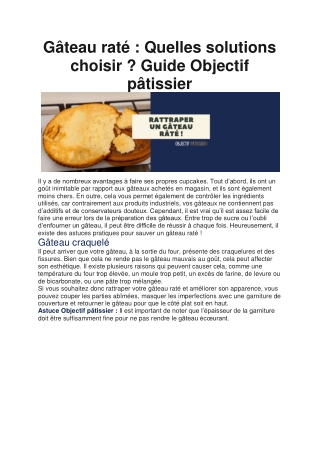 Gâteau raté : Quelles solutions choisir ?