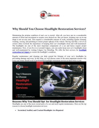 Why Should You Choose Headlight Restoration Services