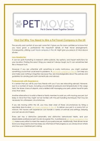 Find Out Why You Need to Hire a Pet Travel Company in the UK