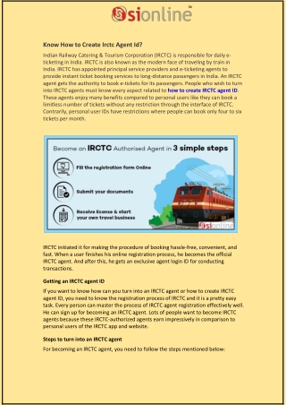 Know How to Create Irctc Agent Id?