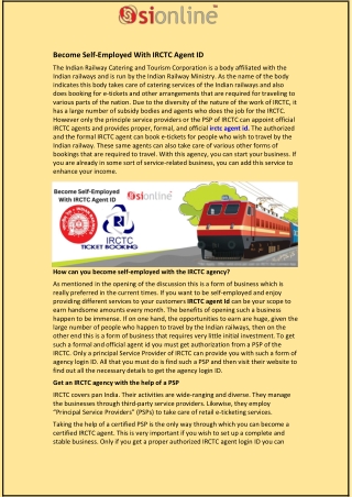 Become Self-Employed With IRCTC Agent ID