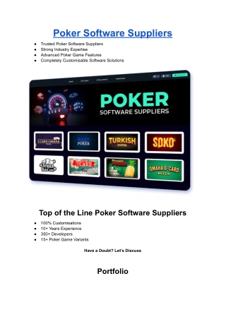 Poker Software Suppliers