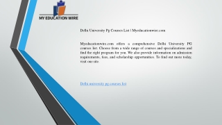 Delhi University Pg Courses List   Myeducationwire.com