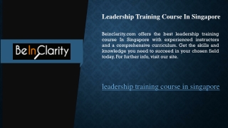 Leadership Training Course In Singapore  Beinclarity.com