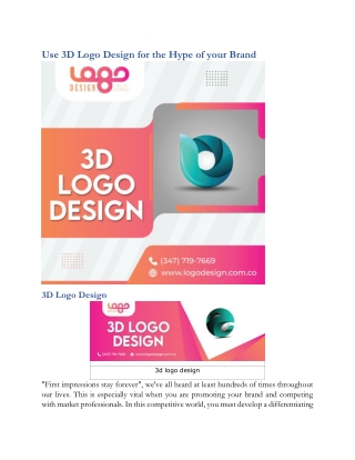 Use 3D Logo Design for the Hype of your Brand